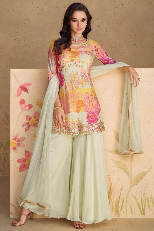 Summer Off White Floral Ethnic Salwar Kameez Sharara with Dupatta