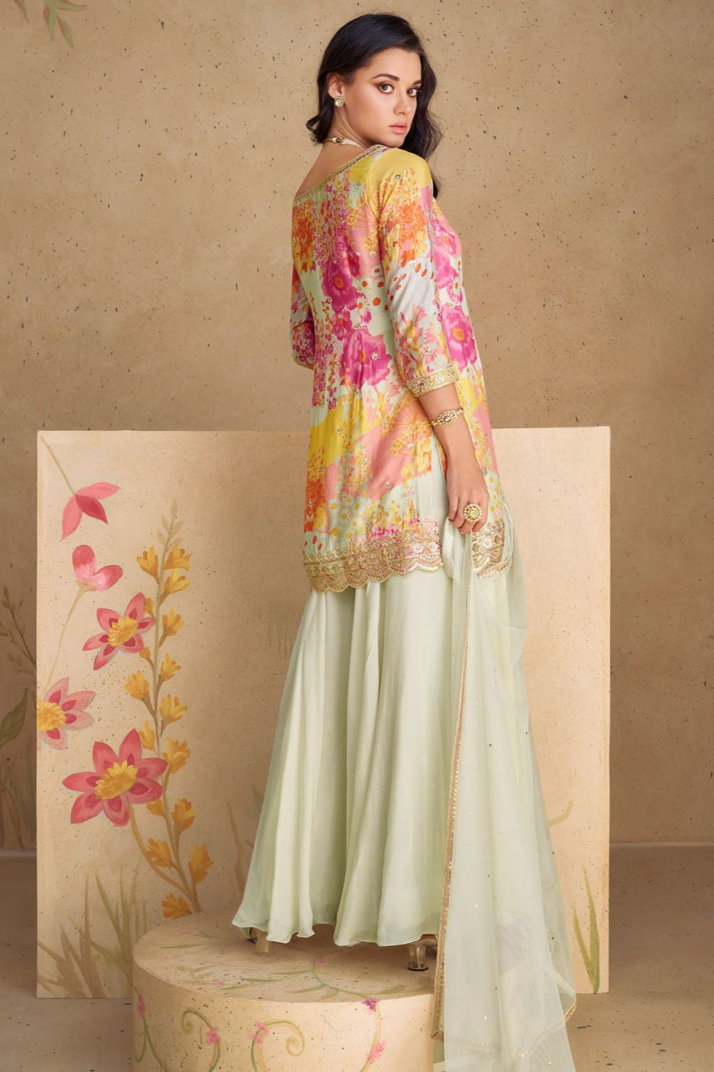 Summer Off White Floral Ethnic Salwar Kameez Sharara with Dupatta