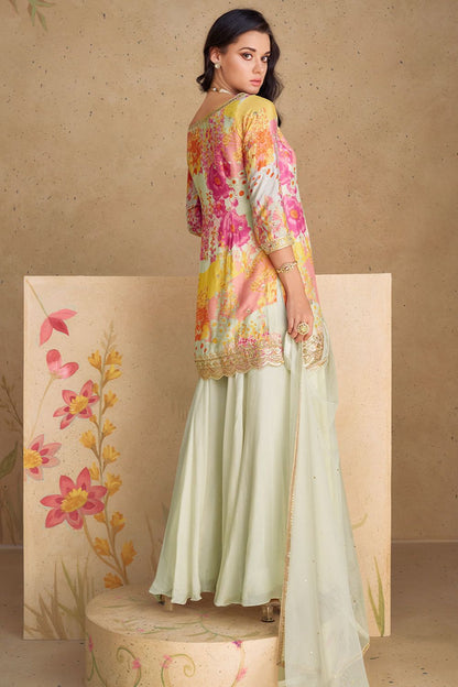 Summer Off White Floral Ethnic Salwar Kameez Sharara with Dupatta