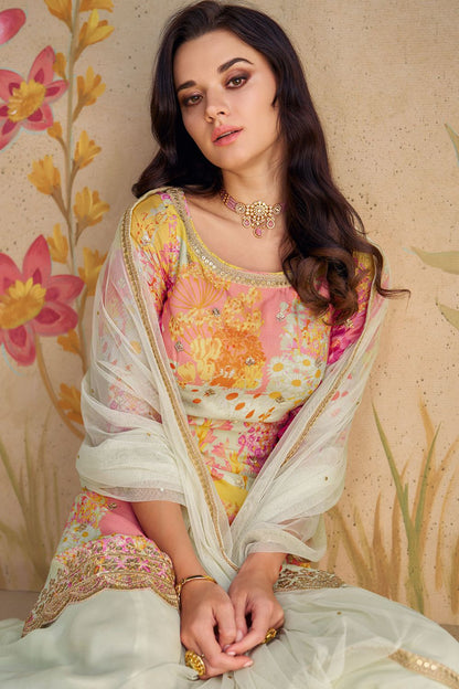 Summer Off White Floral Ethnic Salwar Kameez Sharara with Dupatta