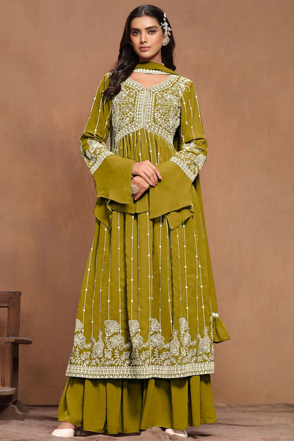 Green Elegant Party Wear Salwar Palazzo Kameez with Dupatta