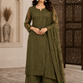 Olive Green Viscose 3D Work Handcrafted Lucknow Chikankari Set