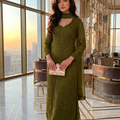 Olive Green Ethereal Viscose Chikankari & Mukaish Work Ensemble