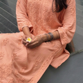 Pastel Peach Lucknowi Chikankari Modal Cotton Kurta Palazzo Set with Dupatta