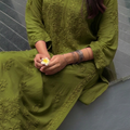 Olive Green Lucknowi Chikankari Modal Cotton Kurta Palazzo Set with Dupatta
