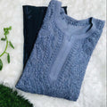 Ombre Blue Grey Viscose Chikankari Kurti with 3-D Thread Handwork Embroidery Latest Online