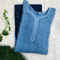 Ombre Blue Viscose Chikankari Kurti with 3-D Thread Handwork Embroidery Latest Online