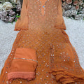 Ombre Orange Heavy Georgette Kurti with Potli Handmade Buttons & Mirror Jaal Shopping Online