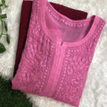 Ombre Pink Viscose Chikankari Kurti with 3-D Thread Handwork Embroidery Latest Online