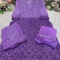 Ombre Purple Heavy Georgette Kurti with Potli Handmade Buttons & Mirror Jaal Shopping Online