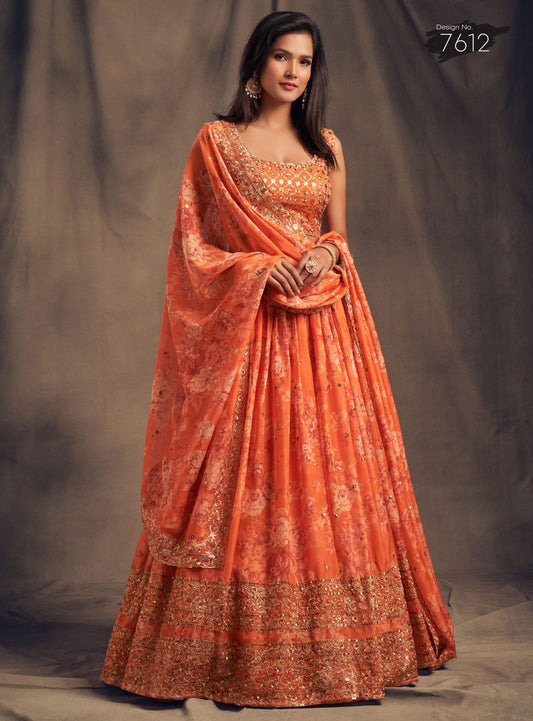 Orange Blossom Beauty Floral Custom Lehenga with Big Flair - Inayakhan Shop