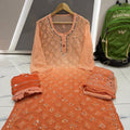 Orange Chikankari Elegance Ombré Mirror Booti Jaal Set - Kurti, Sharara & Dupatta