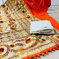 Orange Chikankari Sequence Work Ready-to-Wear 3-Piece Set: Kurti, Plazo, Dupatta