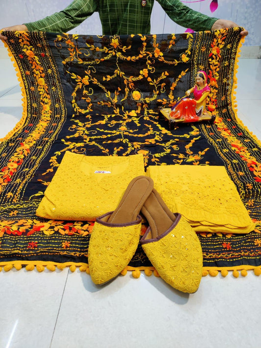 Orange Chikankari Sequins Kurti with Handwork Embroidery Latest Online - Inayakhan Shop 