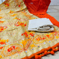 Orange Color Chikankari Sequence Work Ready-to-Wear 3-Piece Set: Kurti, Plazo, Dupatta