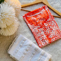 Orange Elegant Square Neck Mul Mul Kurti with White Lace Pant