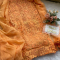 Orange Karachi Splendor: Qureshiya Crocia Suit with Dupatta