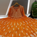 Orange Embroidery 56" Kali Chikankari Anarkali with Inner