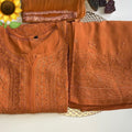 Burnt Orange Elegant Viscose Lucknow Chikankari Handwork Ensemble (Latest)