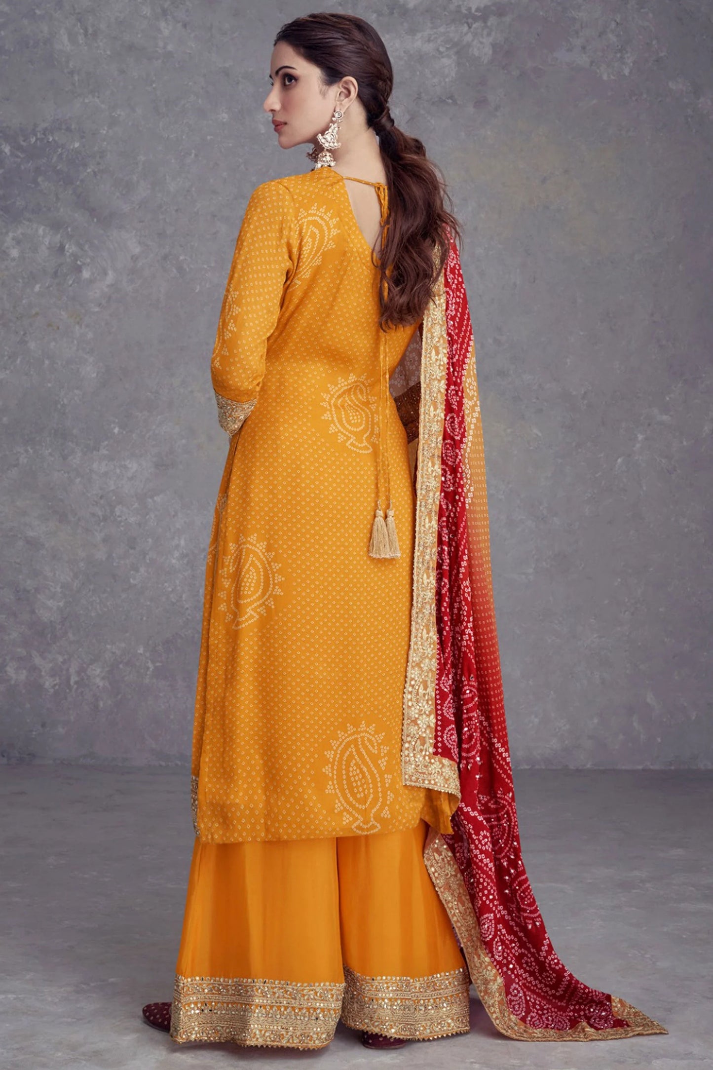 Orange Chinon Crepe Premium Bandhani Print Pakistani Suit