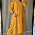 Orange Lucknow Chikankari Rayon Kurta Palazzo Co-ord Set with Tone-to-Tone Hand Embroidery Plus Size