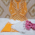 Orange Lucknawi Chikankari Georgette Full Jaal Sharara 4 Pc Set