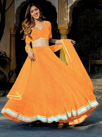 Orange Georgette Leheriya Navratri Garba Chaniya Choli