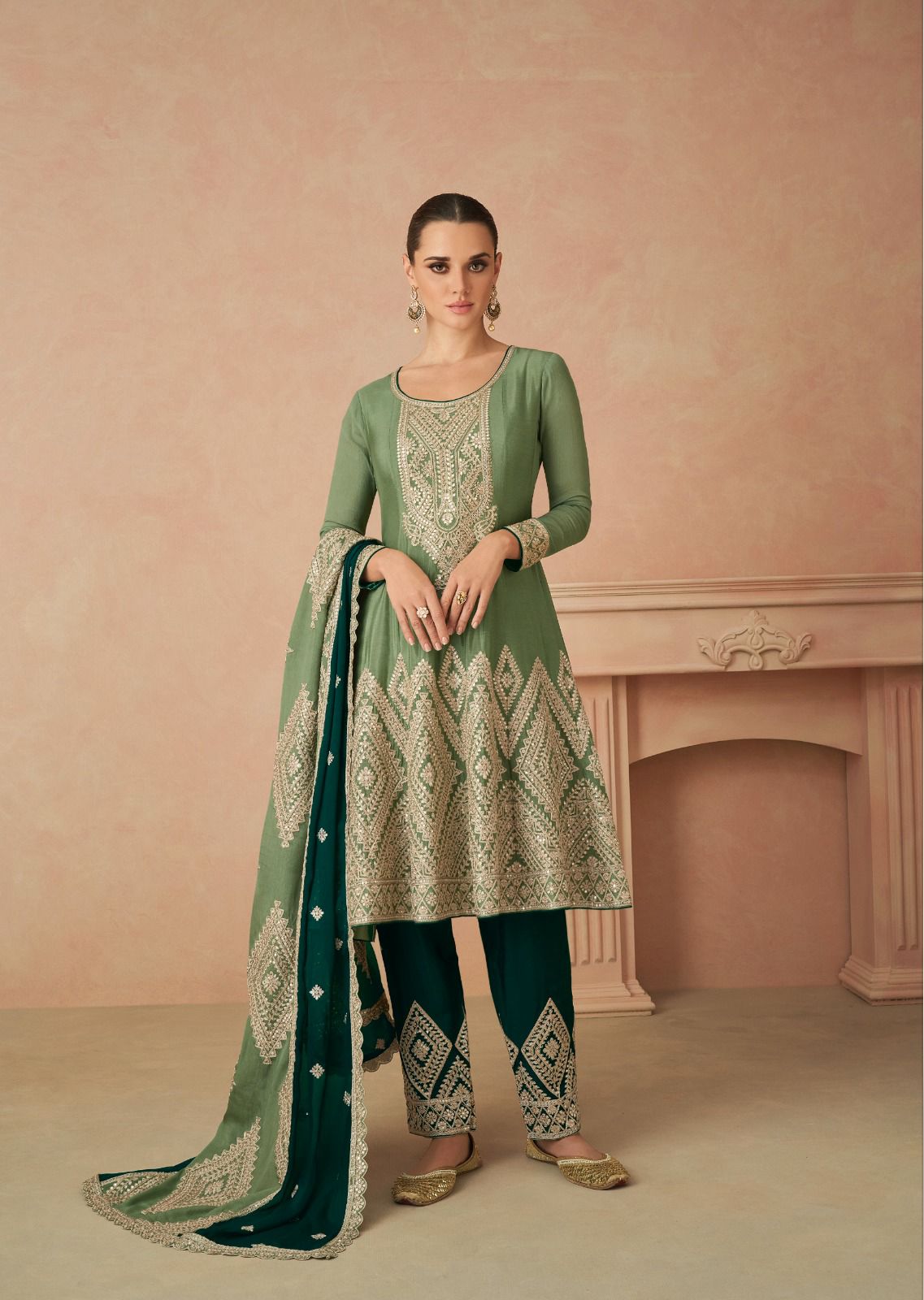 Green Designer Salwar Kameez with Dupatta