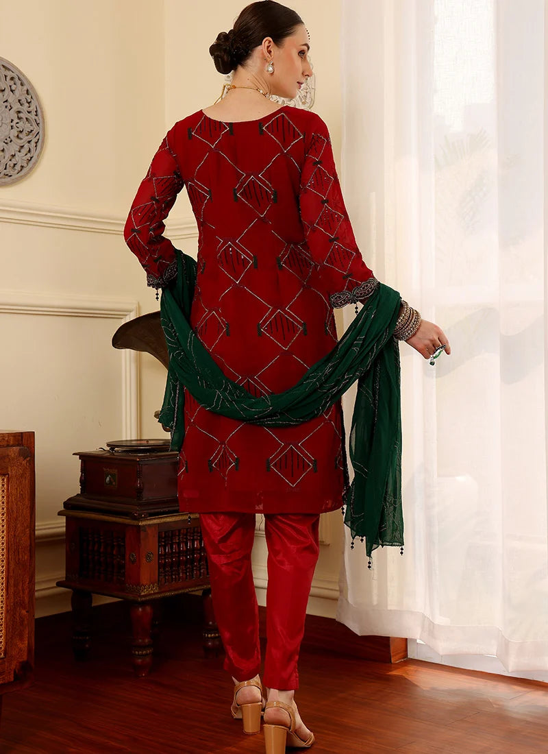 Maroon Pakistani Salwar Suit with Sequins & Zari Work