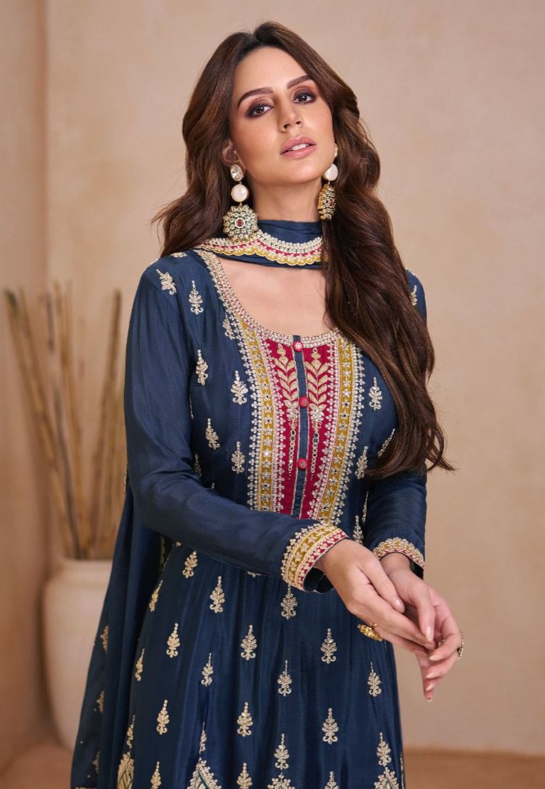 Deep Blue Designer Salwar Kameez with Dupatta