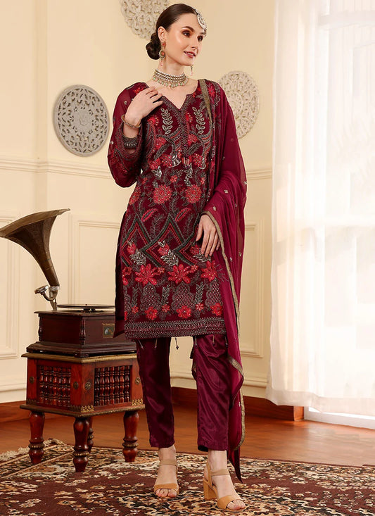 Majenta Pakistani Salwar Suit with Sequins & Zari Work