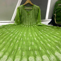 Parrot Green 56" Kali Chikankari Anarkali with Inner