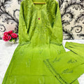 Parrot Green Chikankari Bliss Combo: Dyeable Pure Cotton Kurti & Palazzo Set