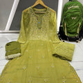 Parrot Green Dye Ombre Georgette Kurti Set With Sharara and Chiffon Dupatta(Inner Included)