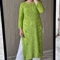 Parrot Green Lucknowi Chikankari Rose Viscose Georgette Kurta Set