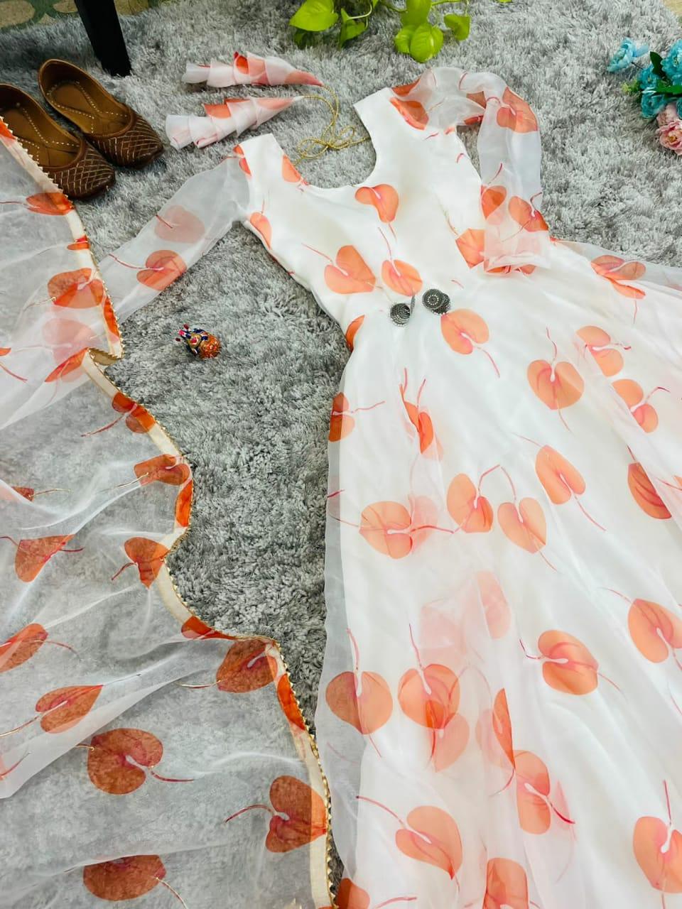 🌟 Party Perfection Organza Silk Gown with Dupatta 🌟 - Inayakhan Shop 
