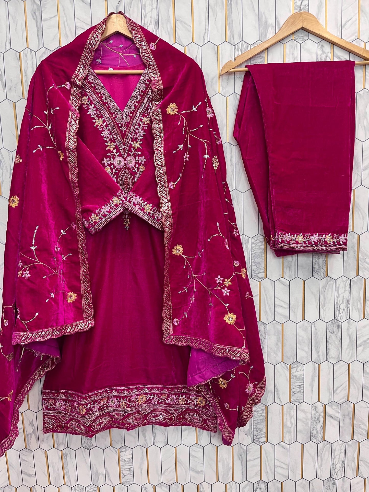 Premium Pink Velvet Salwar Suit Set (New)