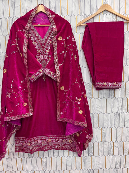 Premium Pink Velvet Salwar Suit Set (New)