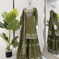 Pista Green Designer Georgette Sequin Embroidered Sharara Suit Set