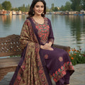Wine Premium Kashmiri Work Pashmina Silk Suits (New)