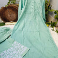 Pastel Green Graceful Cotton Chikankari Work Set: Kurti + Pant up to 6 XL ++ Sizes