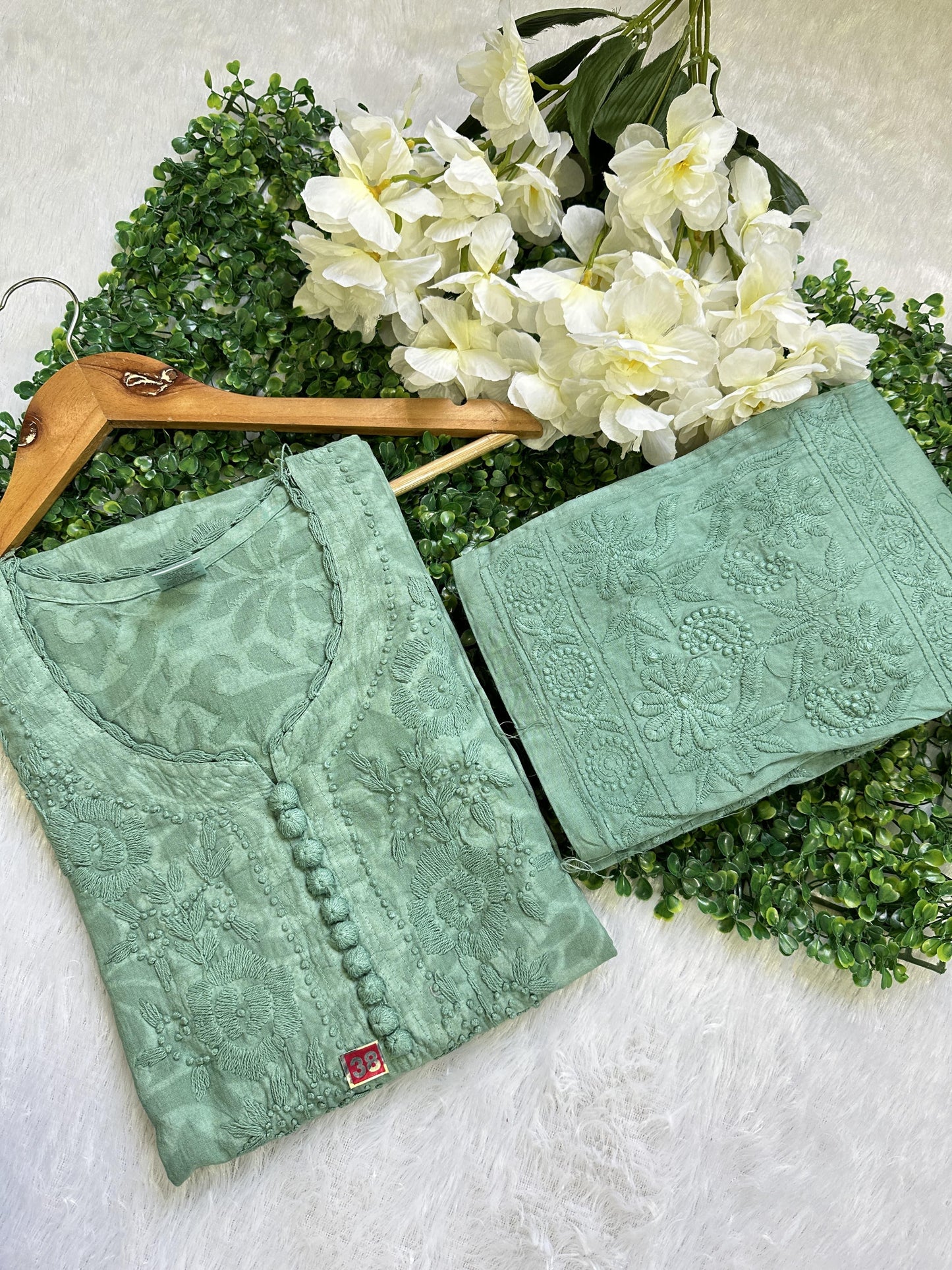 Pastel Green Radiant Brasso Elegance: Handwork Dyed Co-ord Set - Inayakhan Shop 