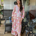 Pastel Pink Classy Blossoming Floral Delight: Chikankari Kurta and Palazzo Set