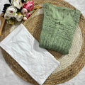 Pastel Green Chinon Nyra Style 3D handwork Lucknow Chikankari Kurti Set