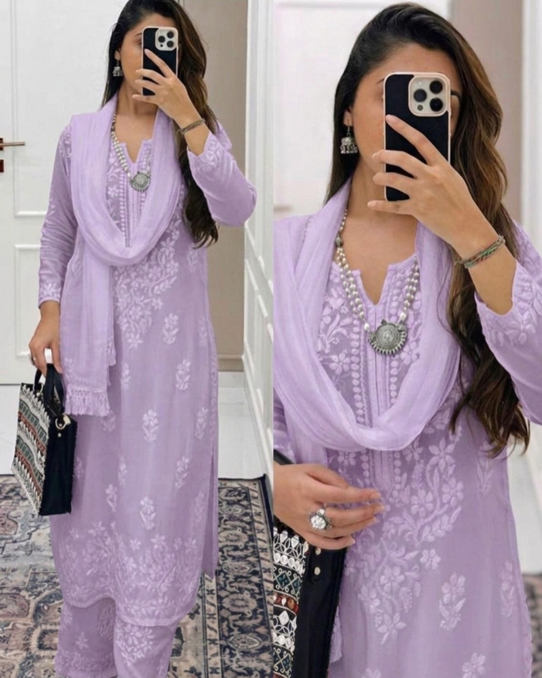 Pastel Lavendar Ethereal Dyeable Modal Chikankari Kurta Set (Latest)