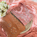 Peach Chikankari Elegance Ombré Mirror Booti Jaal Set - Kurti, Sharara & Dupatta -(Inner Included)