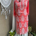 Peach Chikankari Modal Fabric Kurti, Sharara, and Dupatta Set Bada Boota Kurti