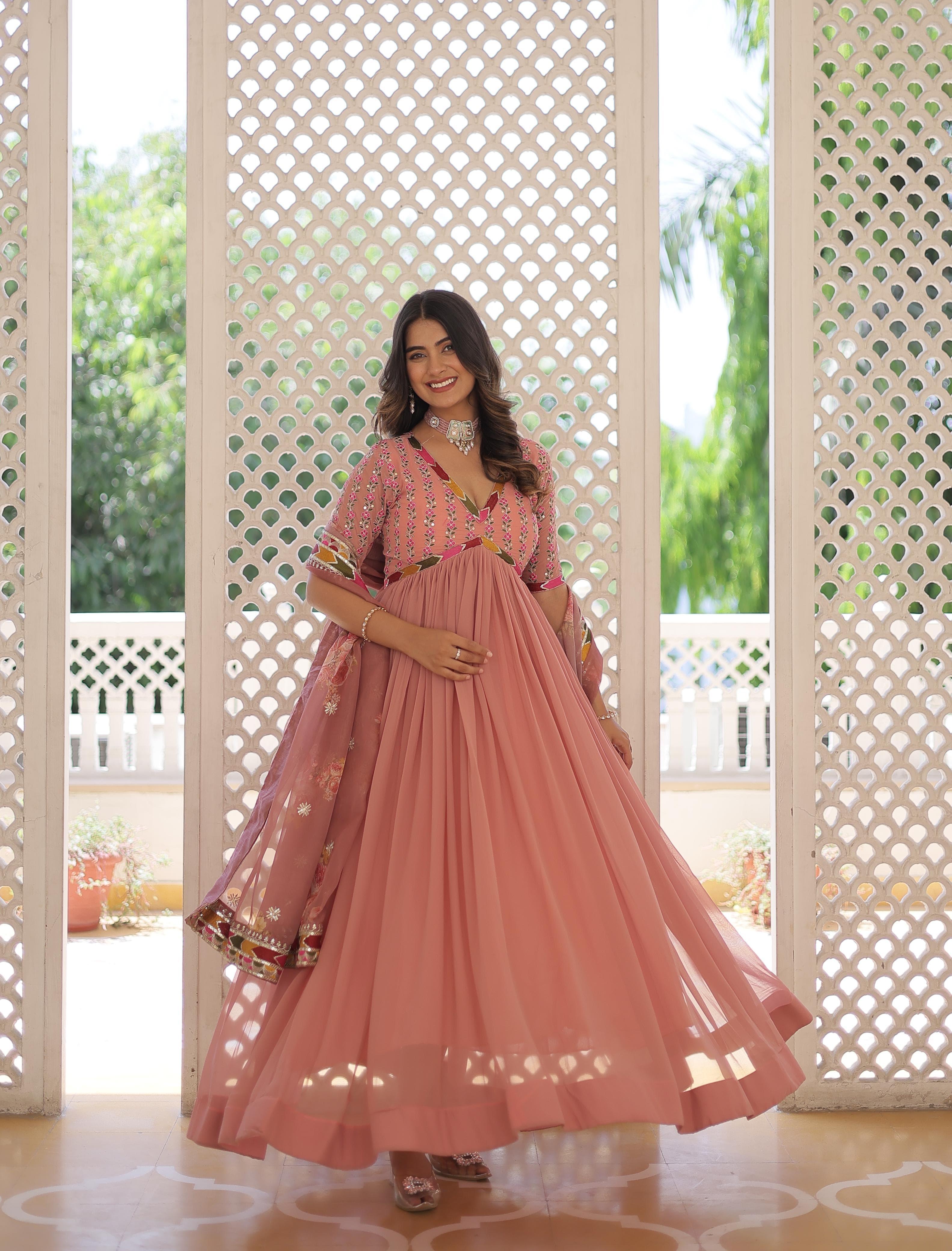 Peach Color Premium Readymade Alia Cut Gown with Dupatta Set Inayakhan Shop