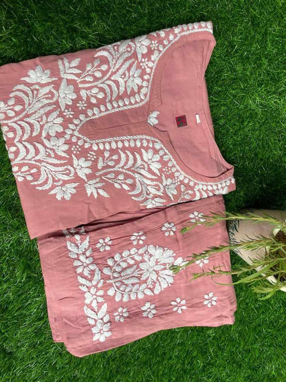 Peach Color Summer New Arrival Designer Chikankari Kurti Pant Set - Inayakhan Shop 