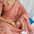 Peach Floral Summer Classy Georgette Printed Saree with Pearl Lace Border